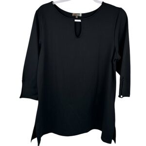 Judy P Solid Black 3/4 Sleeve Keyhole Round Neck Microfiber Top Women’s Size XL